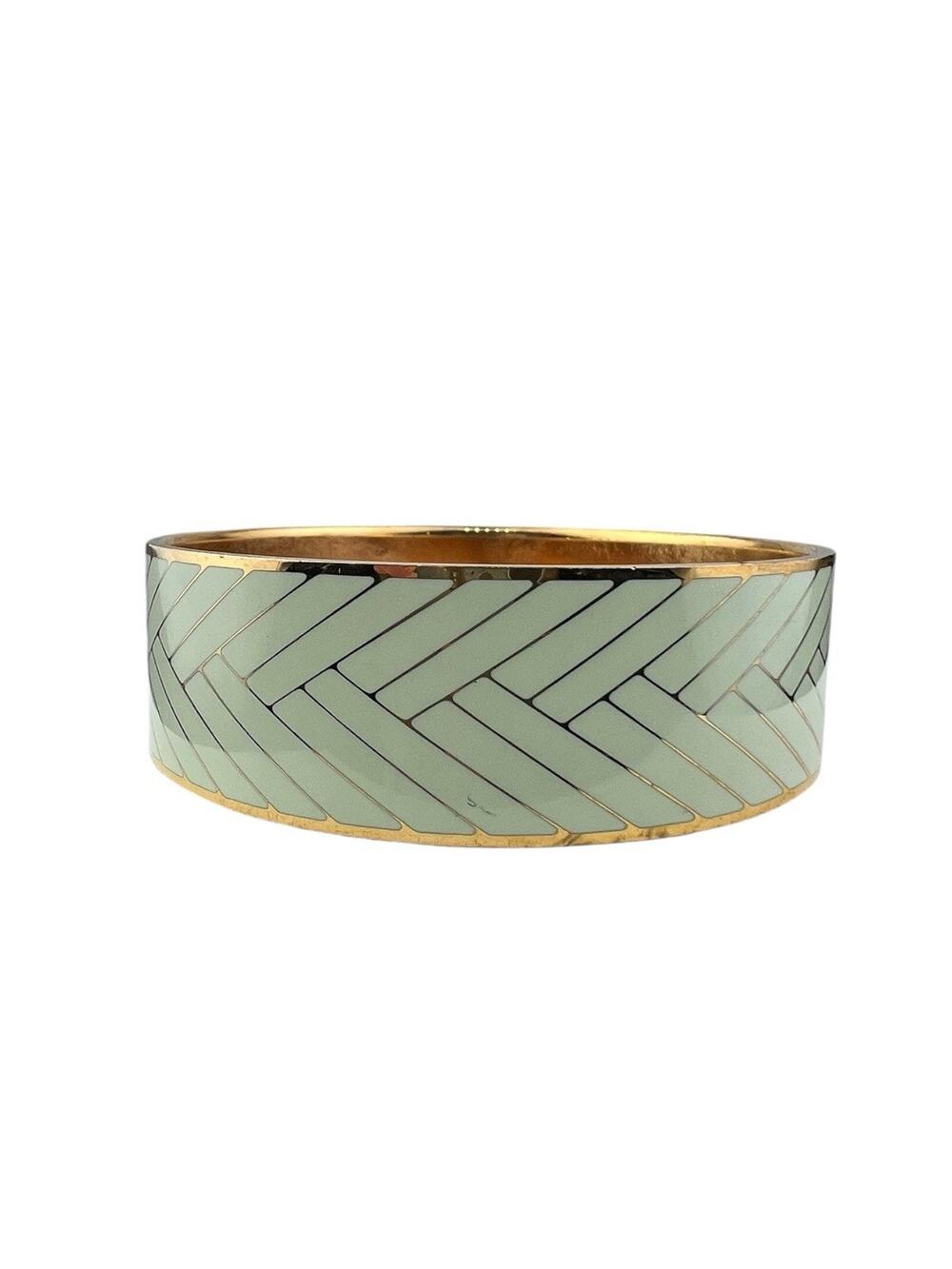 J. Crew Gold Tone Pastel Green Herringbone Pattern Bangle Bracelet